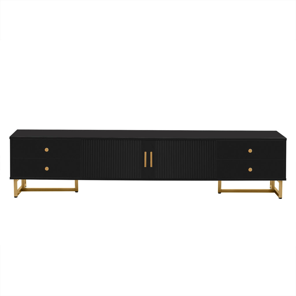 DEALTOPS Stylish TV Stand with 4 Drawers, Spacious Media Console with Metal Legs for TVs Up to 75'', Black