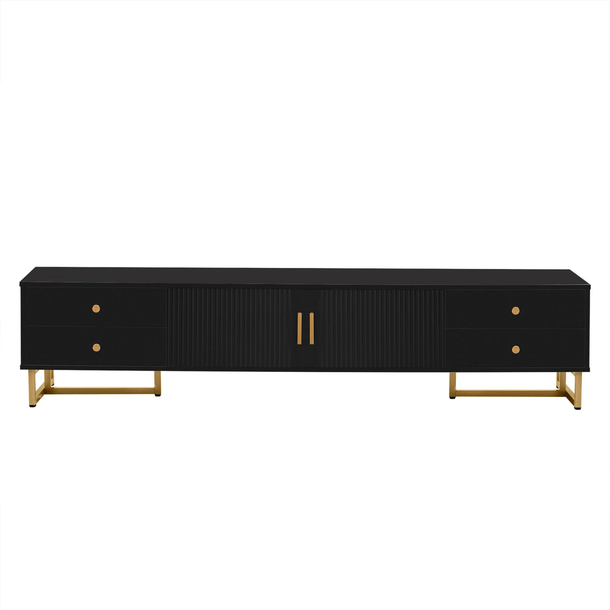 DEALTOPS Stylish TV Stand with 4 Drawers, Spacious Media Console with Metal Legs for TVs Up to 75'', Black
