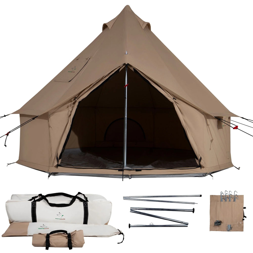 (2 pack) WHITEDUCK Regatta Canvas Bell Tent w/Stove Jack, Sandstone Beige, 10', Waterproof 4-Season Camping
