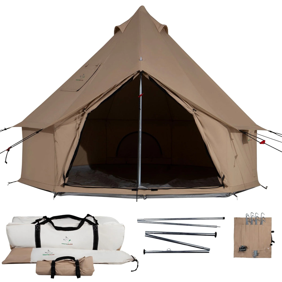 (2 pack) WHITEDUCK Regatta Canvas Bell Tent w/Stove Jack, Sandstone Beige, 10', Waterproof 4-Season Camping