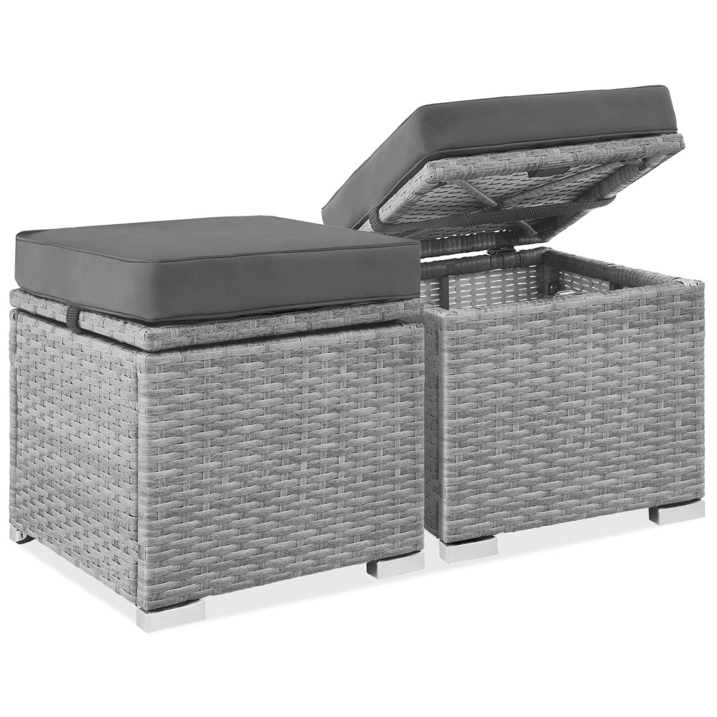 Best Choice Products Set of 2 Wicker Ottomans, Multipurpose Furniture w/ Removable Cushions - Brown/Beige