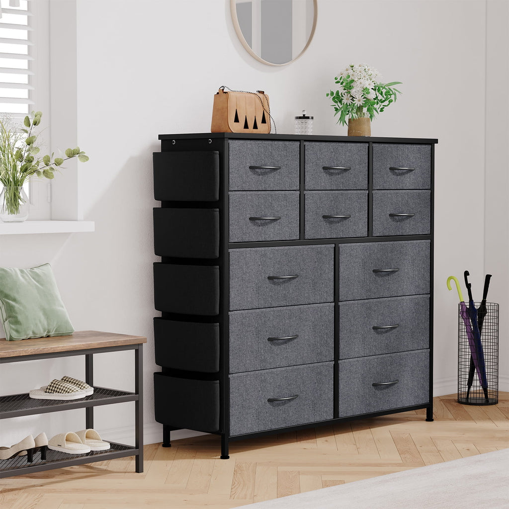 KATIDAP Dresser for Bedroom with 12 Drawer, Dressers & Chests of Drawers for Hallway, Entryway, Storage Organizer Unit with Fabric, Sturdy Metal Frame, Wood Tabletop, Easy Pull Handle,Pink
