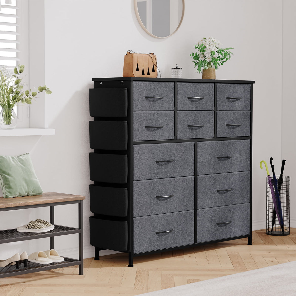 KATIDAP Dresser for Bedroom with 12 Drawer, Dressers & Chests of Drawers for Hallway, Entryway, Storage Organizer Unit with Fabric, Sturdy Metal Frame, Wood Tabletop, Easy Pull Handle,Pink