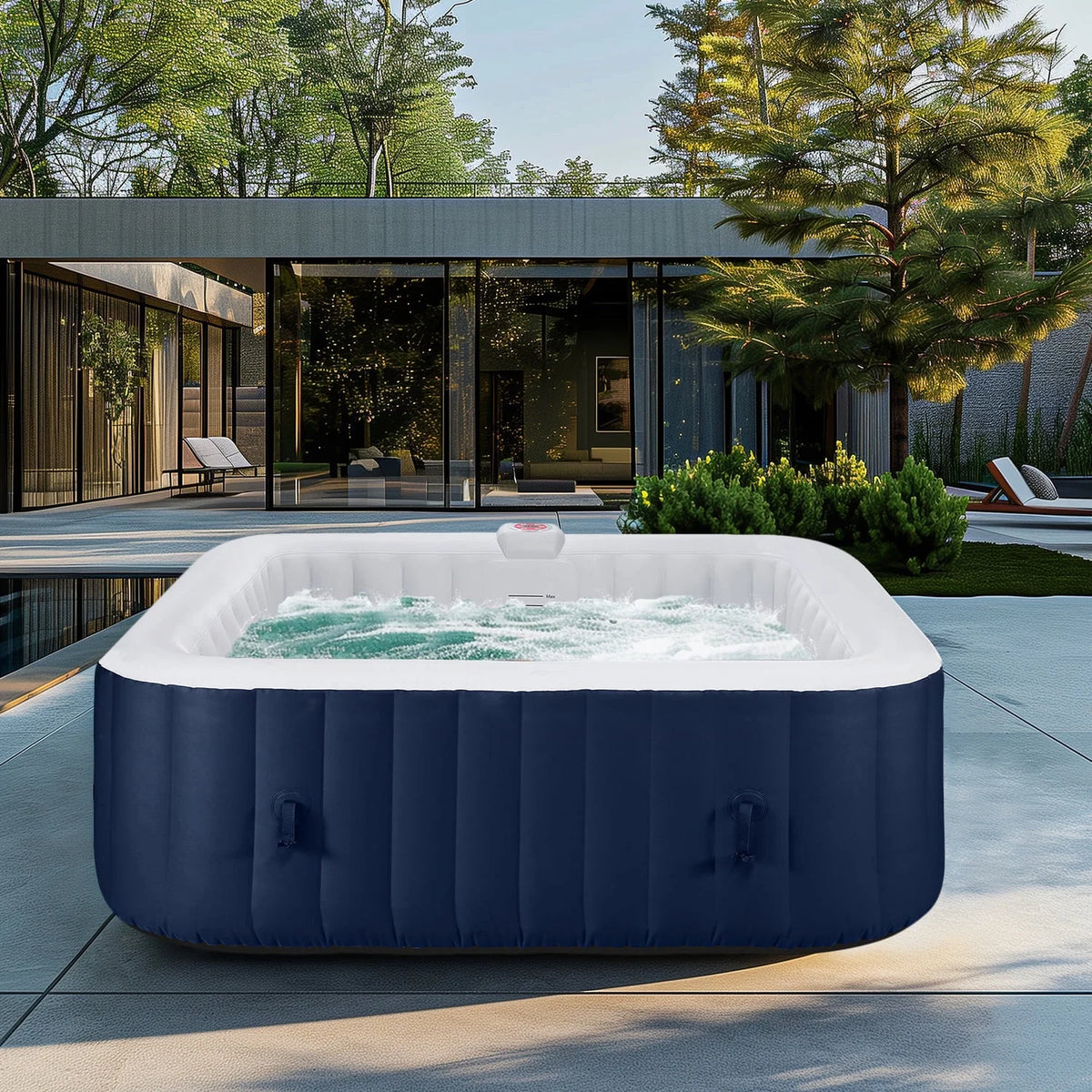 Hot Tub for 4-6 Person, Seizeen Outdoor Patio Large Inflatable Hot Tub Home SPA, with 130pcs Massage Jets, 910L, 4 Filters, 2 Cup Holders, Lockable Cover, Storage Bag, Max 104, 73in, Navy