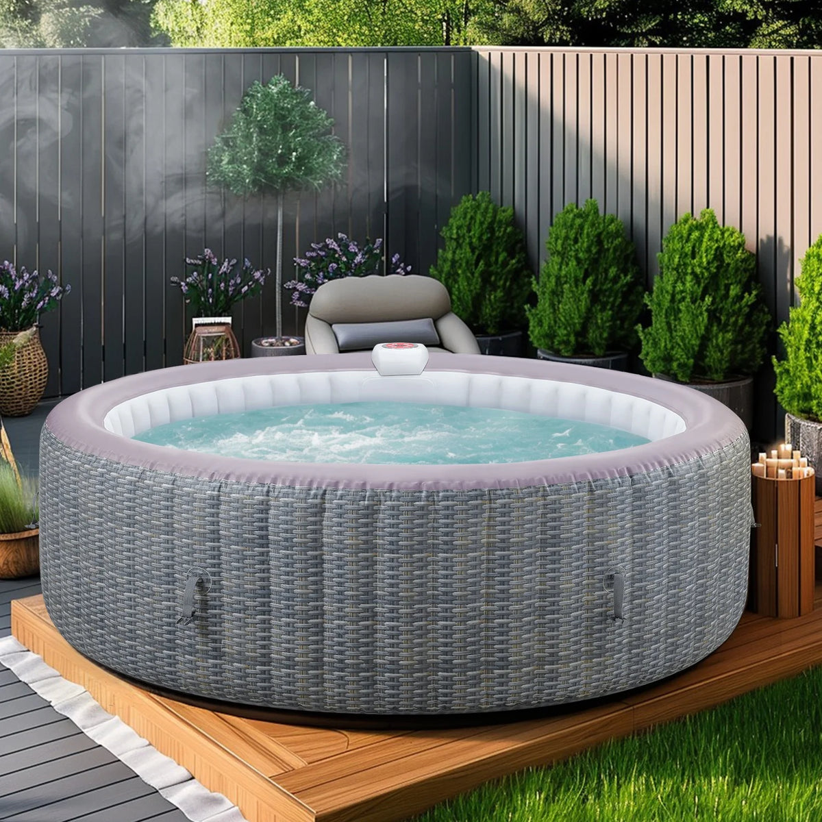 82'' Inflatable Hot Tub, Portable Hot Tub for Home Spa, Outdoor Round Hot Tub W/130pcs Jets, 6 Person Inflatable Pool with Heating, 4 Filters, 2 Cup Holders