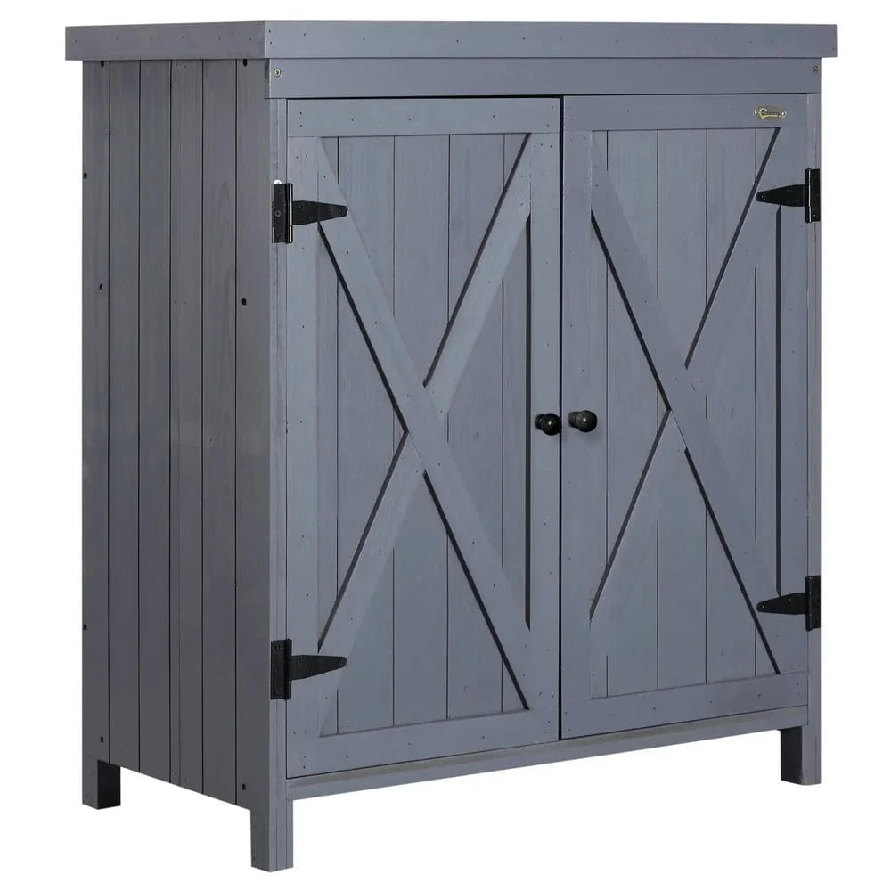 Spaco Garden Storage Cabinet, Outdoor Tool Shed with Galvanized Top and Two Shelves, Yard Tools or Pool Accessories, Gray