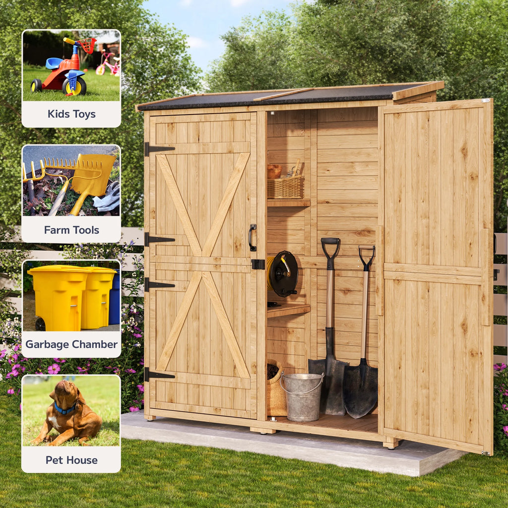 Asofer Outdoor Storage Shed, Storage Cabinet Clearance, Wooden Tool Shed, Deck Cabinet for Outside Patio Lawn