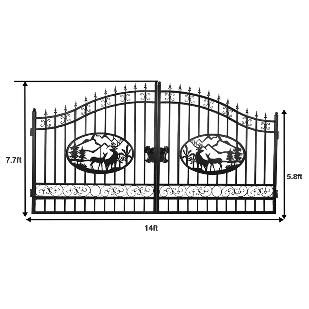 Outdoor Dual Swing Wrought Iron Gate for Driveway, Security Gate, Outdoor Fence Gate, Vienna Style for Yard, Backyard Patio 20'Star