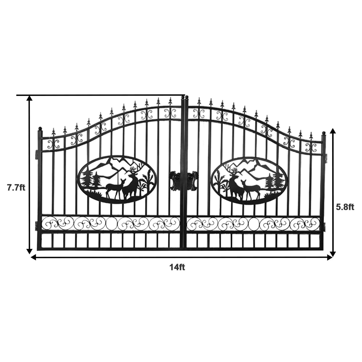 Outdoor Dual Swing Wrought Iron Gate for Driveway, Security Gate, Outdoor Fence Gate, Vienna Style for Yard, Backyard Patio 20'Star