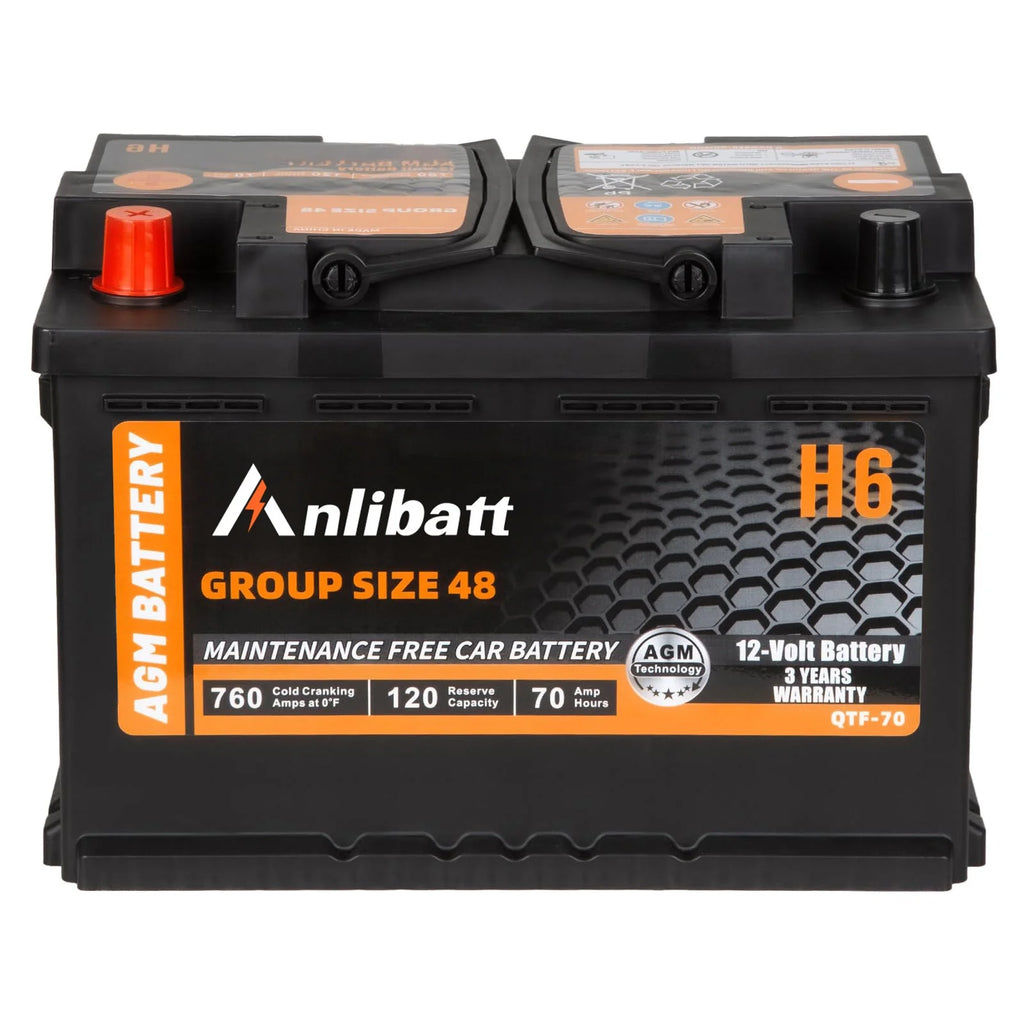 Anlibatt BCI Group 48 Battery, AGM 12 Volt Rechargeable Automotive Batteries for Car, H6 760CCA 70Ah 120RC, Maintenance Free