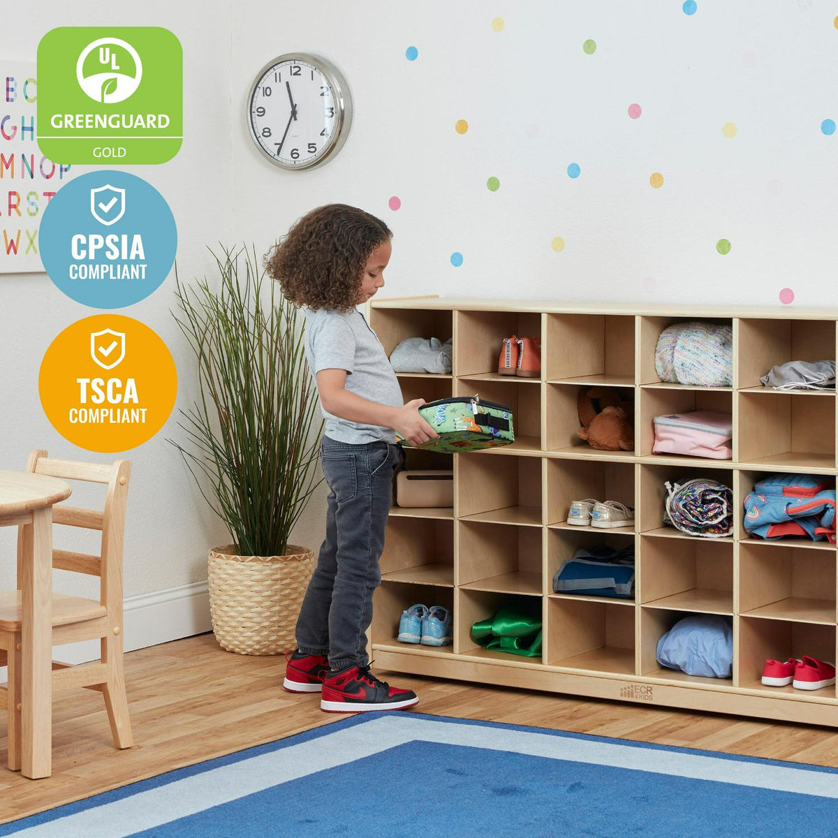 ECR4Kids 25 Cubby Mobile Tray Storage Cabinet. 5×5. Natural
