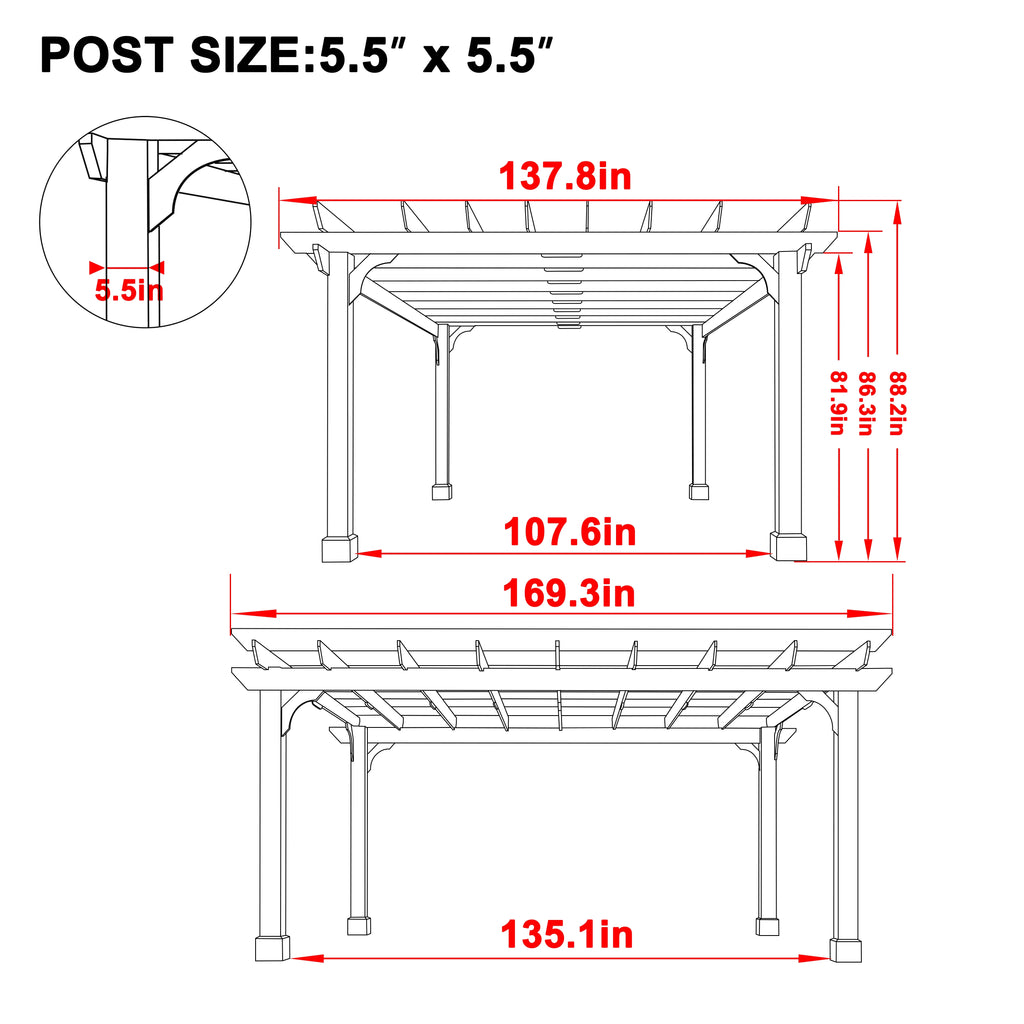 VEIKOUS 12'x10' Cedar Wood Pergola w/ Flat Roof and Ground Stakes for Outdoor Patio, Garden, Deck