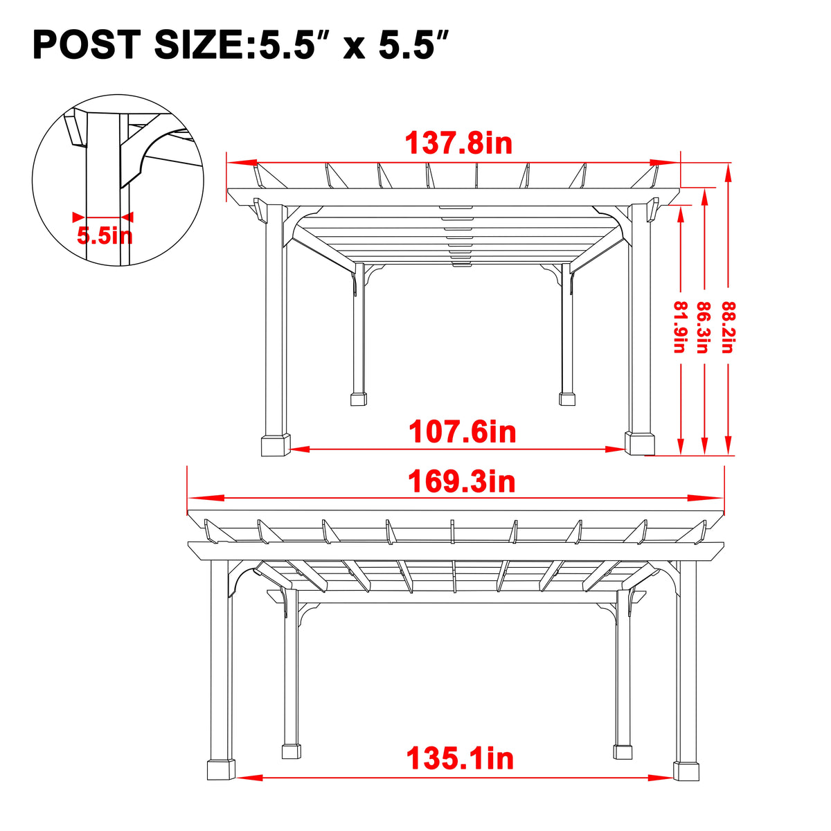VEIKOUS 12'x10' Cedar Wood Pergola w/ Flat Roof and Ground Stakes for Outdoor Patio, Garden, Deck