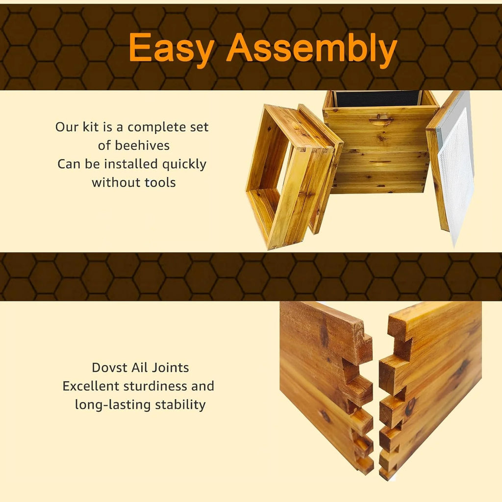 PRIJESSE 5-Layer Bee Hive for Beekeeping - 2 Deep & 3 Medium Boxes with Beeswax Coating, Ventilated Metal Roof (Frames Sold Separately)