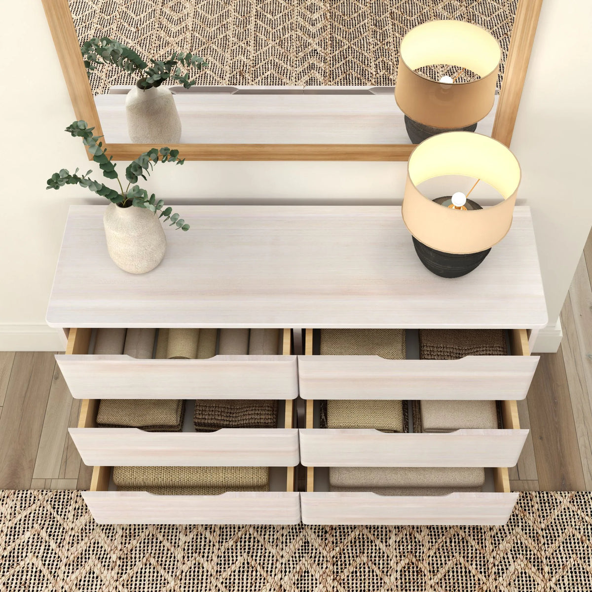 Plank+Beam Solid Wood Farmhouse 6 Drawer Dresser, Barnwood Brown
