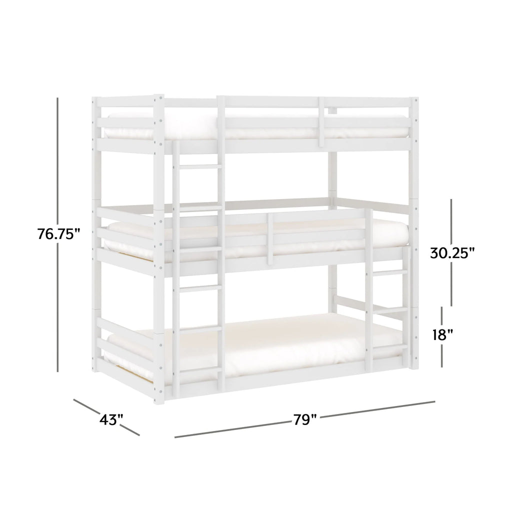 Campbell Wood Triple Twin Convertible Bunk Bed, White