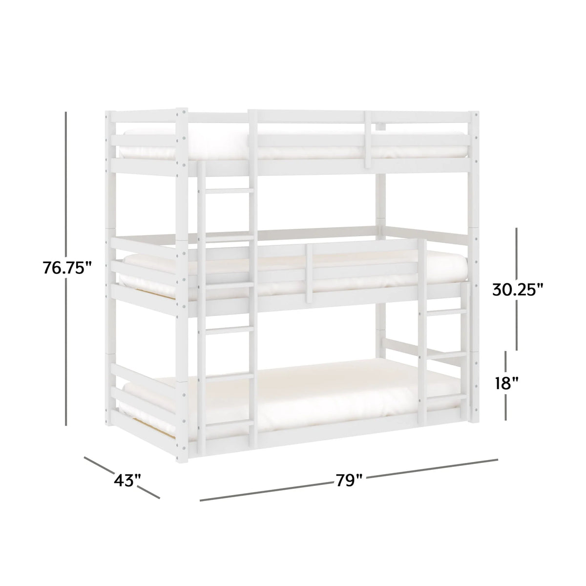 Campbell Wood Triple Twin Convertible Bunk Bed, White