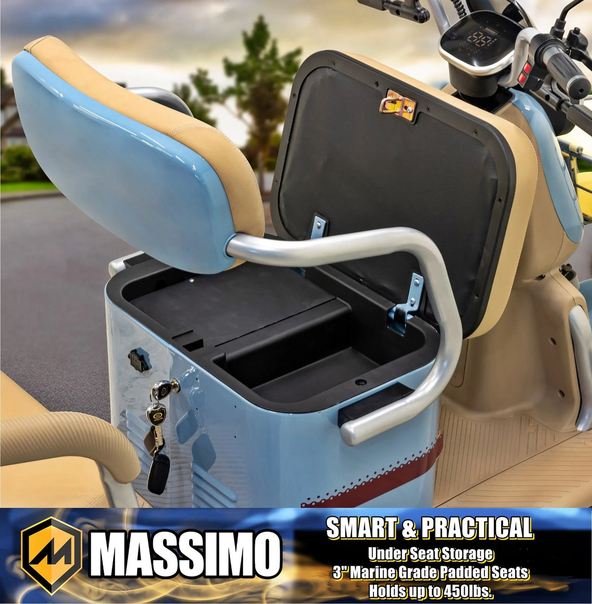 Massimo MGC E-Trike 3-Wheel Electric Cart 17 MPH, 2-Seater Adult Scooter Blue