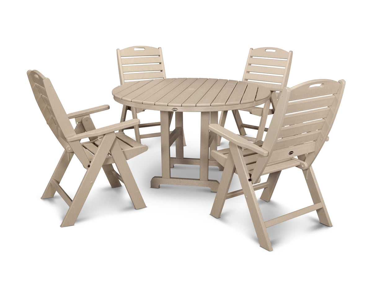 POLYWOOD Nautical 5 Piece Transitional Outdoor Folding Dining Table Set, Gray