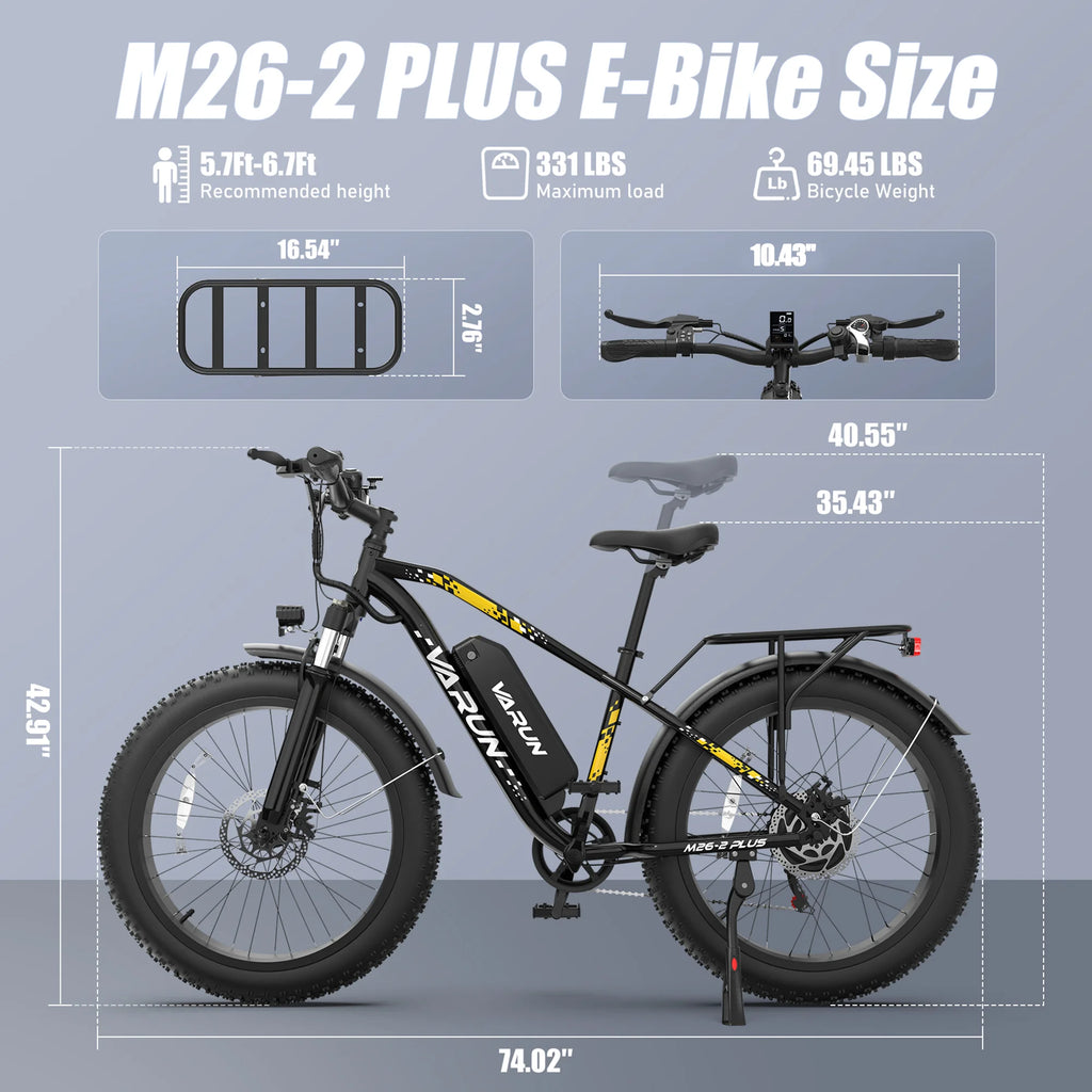 VARUN Electric Bike for Adults, 26" Fat Tire Ebike with Peak 750W 48V 13AH Battery, Electric Mountain Bicycle for Men & Women with 25MPH 50Miles