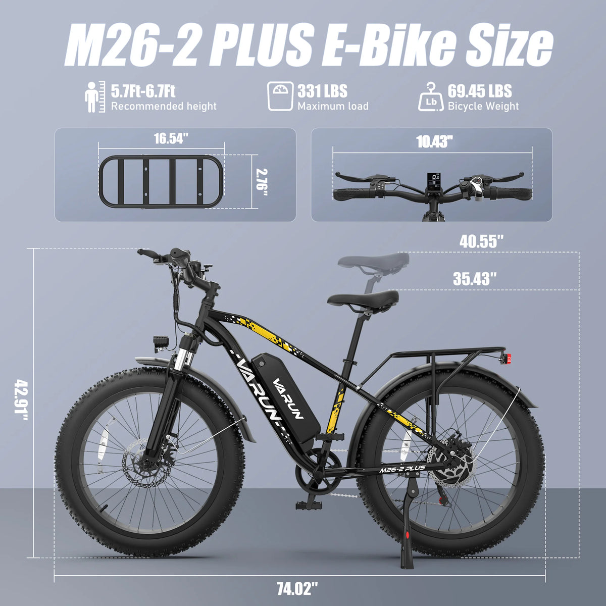 VARUN Electric Bike for Adults, 26" Fat Tire Ebike with Peak 750W 48V 13AH Battery, Electric Mountain Bicycle for Men & Women with 25MPH 50Miles