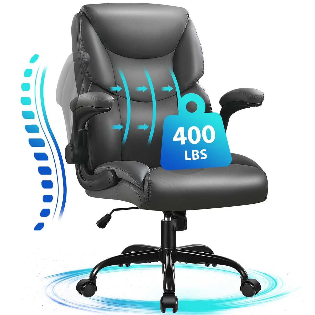 JONPONY Big and Tall Office Chair Wide Seat Ergonomic Computer Desk Chair High Back Executive Leather Chair Adjustable Task Chair Lumbar Back Support 8 Hours Heavy Duty Design,Black