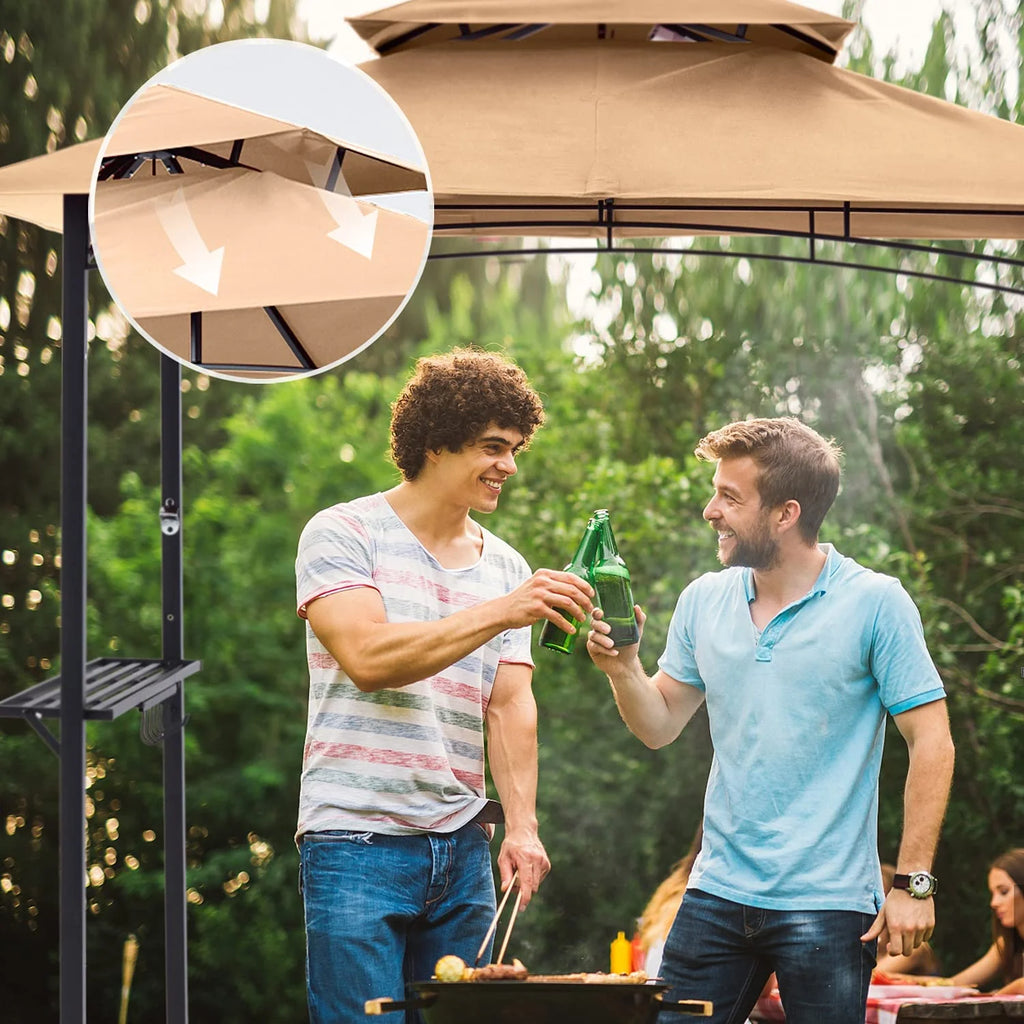 ABCCANOPY 8'x 5' Grill Gazebo Shelter, Double Tier Outdoor BBQ Gazebo Canopy with LED Light(Brown)