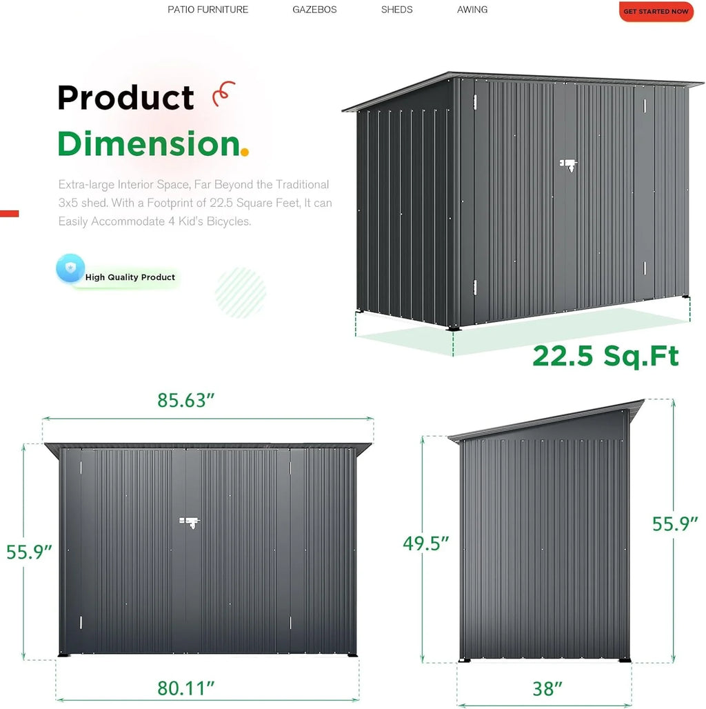 YODOLLA Outdoor Storage Shed, 3 x 7 Ft Bike Sheds & Outdoor Storage, Small Metal Outdoor Storage Cabinet for Garden