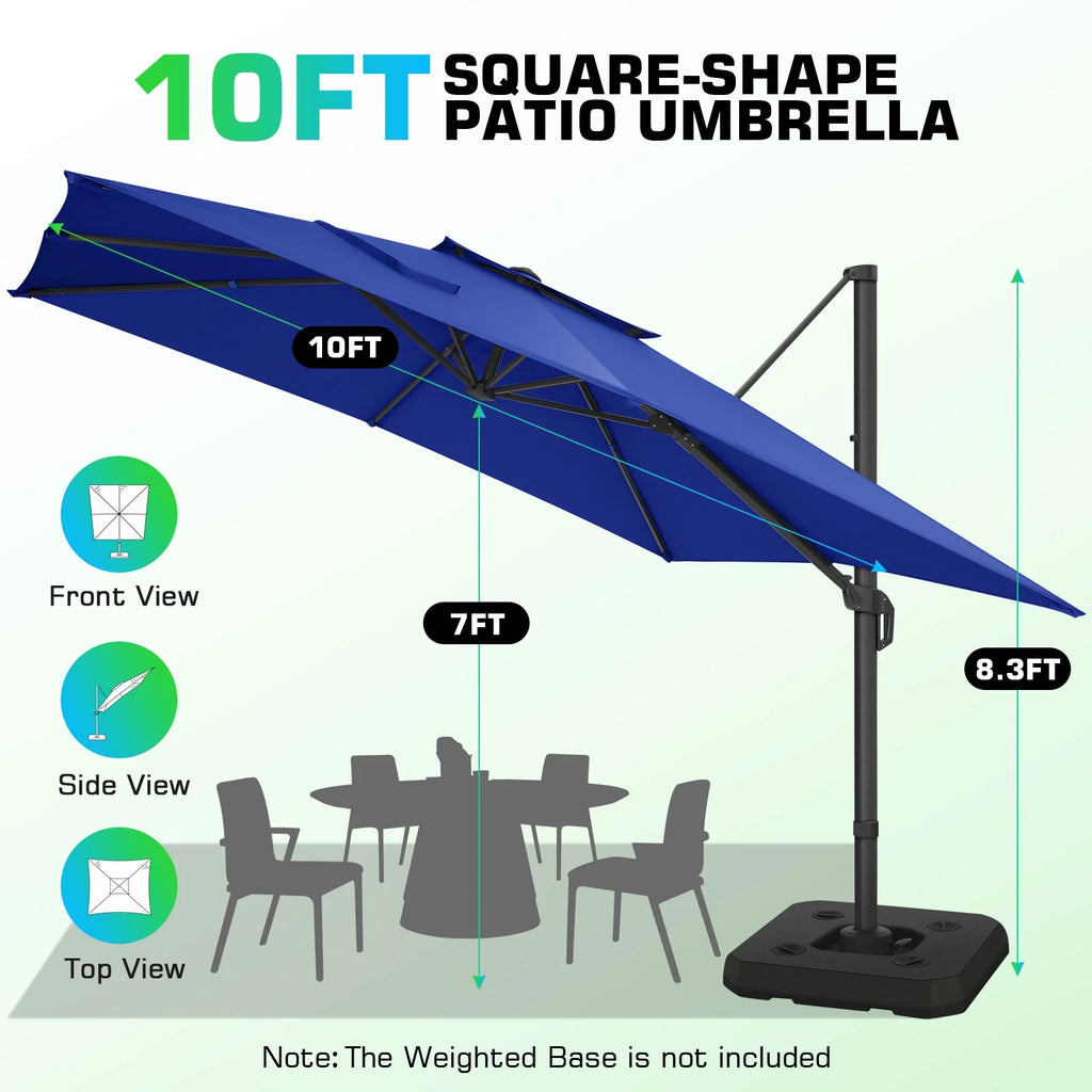 HOTEEL 10 Ft Patio Umbrella Outdoor Cantilever Square Umbrella Aluminum Offset Umbrella with Base, 360° Rotation，Gray