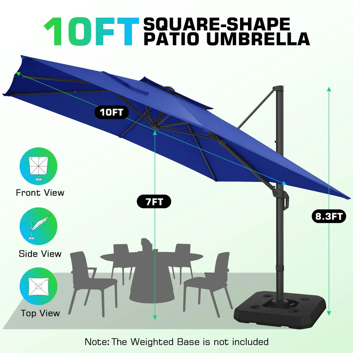 HOTEEL 10 Ft Patio Umbrella Outdoor Cantilever Square Umbrella Aluminum Offset Umbrella with Base, 360° Rotation，Gray
