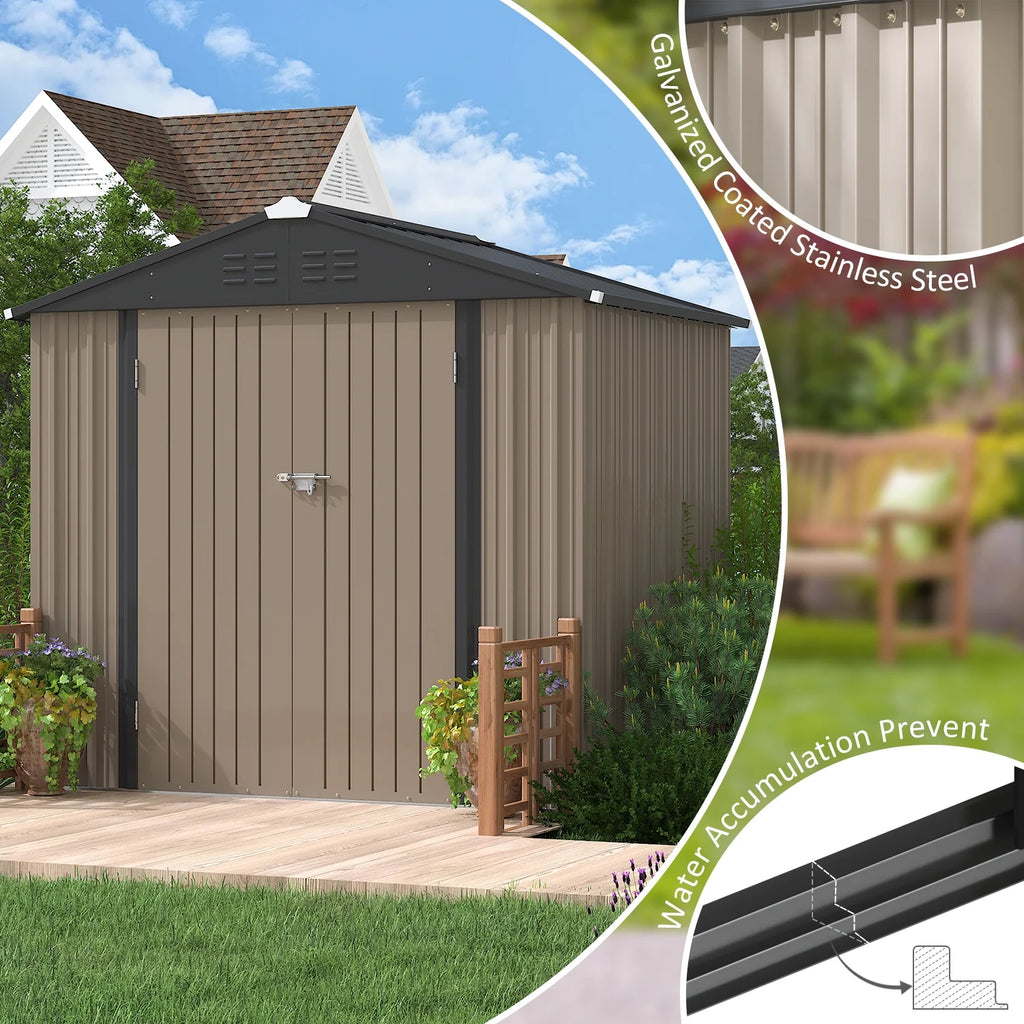 LACOO 4' x 6' Outdoor Storage Metal Shed for Tool Storage, Outdoor House for Backyard & Garden,Brown