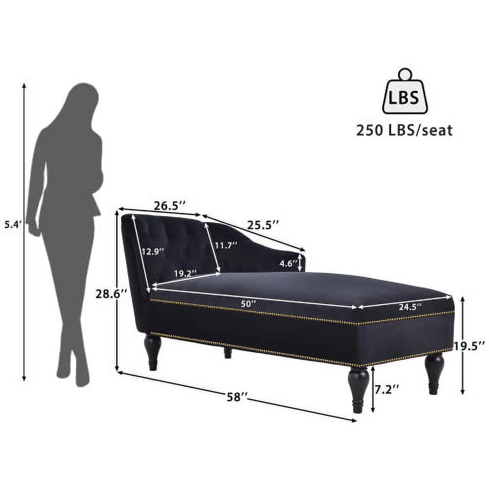 THINK 30,Velvet Chaise Lounge with Rolled Arm, 58” Upholstered Sofa Lounge Chair for Living Room Bedroom