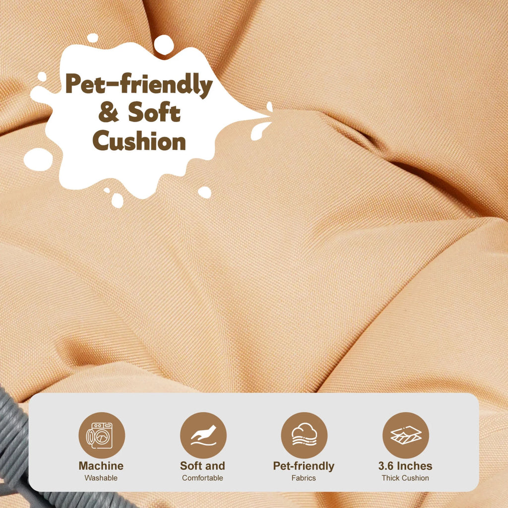 Cat Swing Bed with Stand & Cushion, Cat Egg Chair with Rattan Wicker Appearance, Indoor Hanging Swinging Cat Bed
