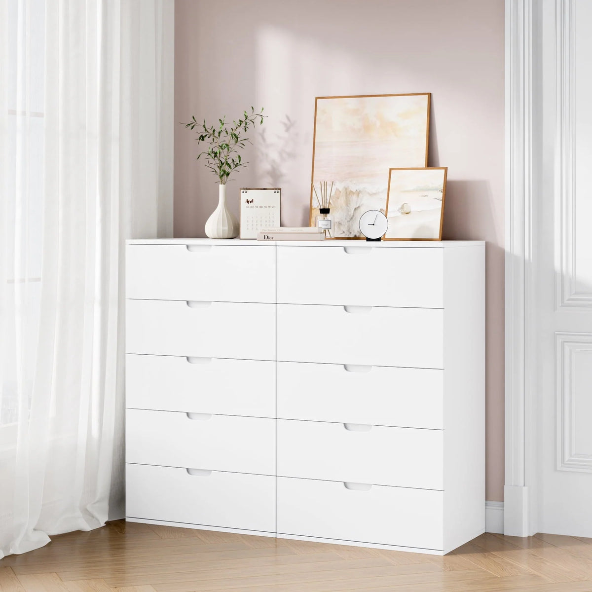 Homfa 5 Drawers Dresser, 23.6"W White Dresser, Modern Chest with Drawer for Bedroom