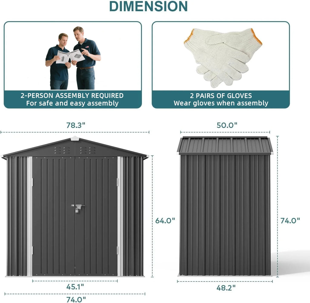 Lockable Lofka 6x4 ft Shed&Outdoor Storage Clearance  - All-Weather Resistant Garden Shed , Grey