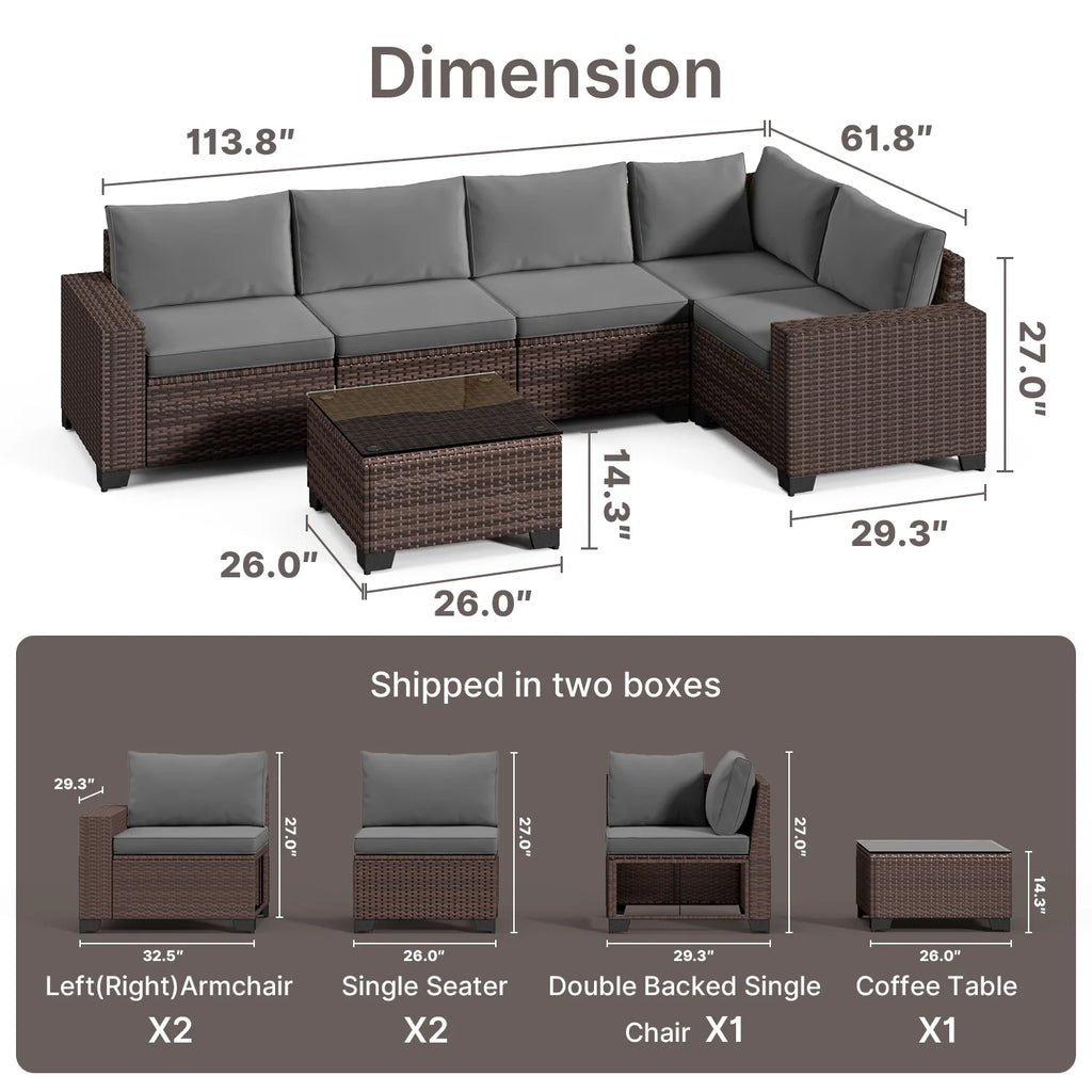 Aiho 7-Piece Rattan Patio Furniture Set , Outdoor Sectional Furniture Set for Patio, Garden, Backyard, Grey