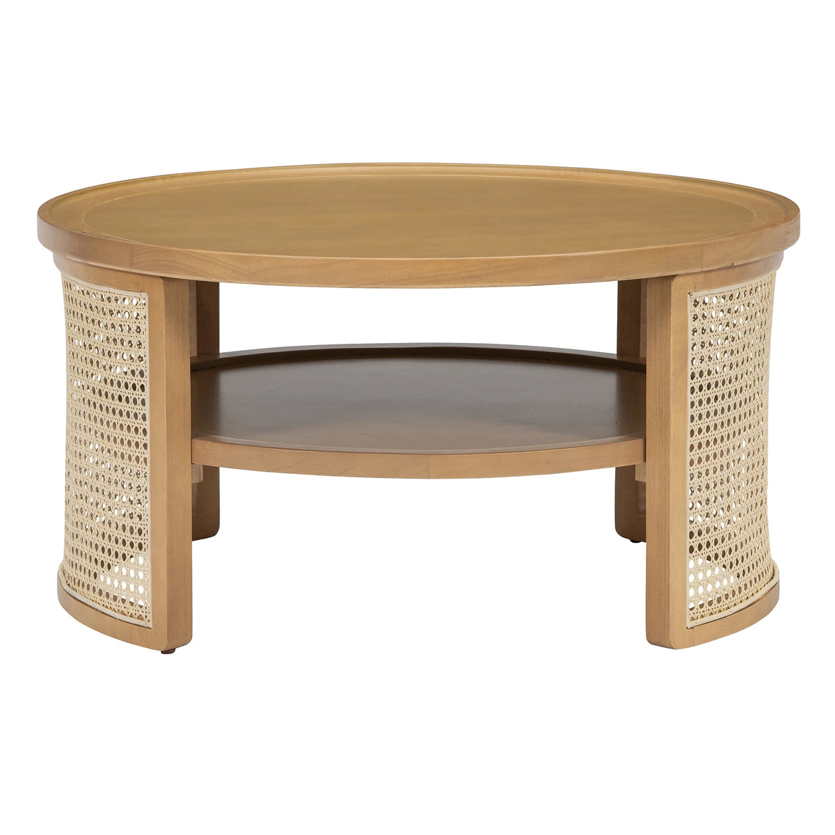 Harper & Bright Designs Rattan Round Coffee Table with Storage Shelf, Round Cane Wood Center Table for Living Room, 37'' Brown