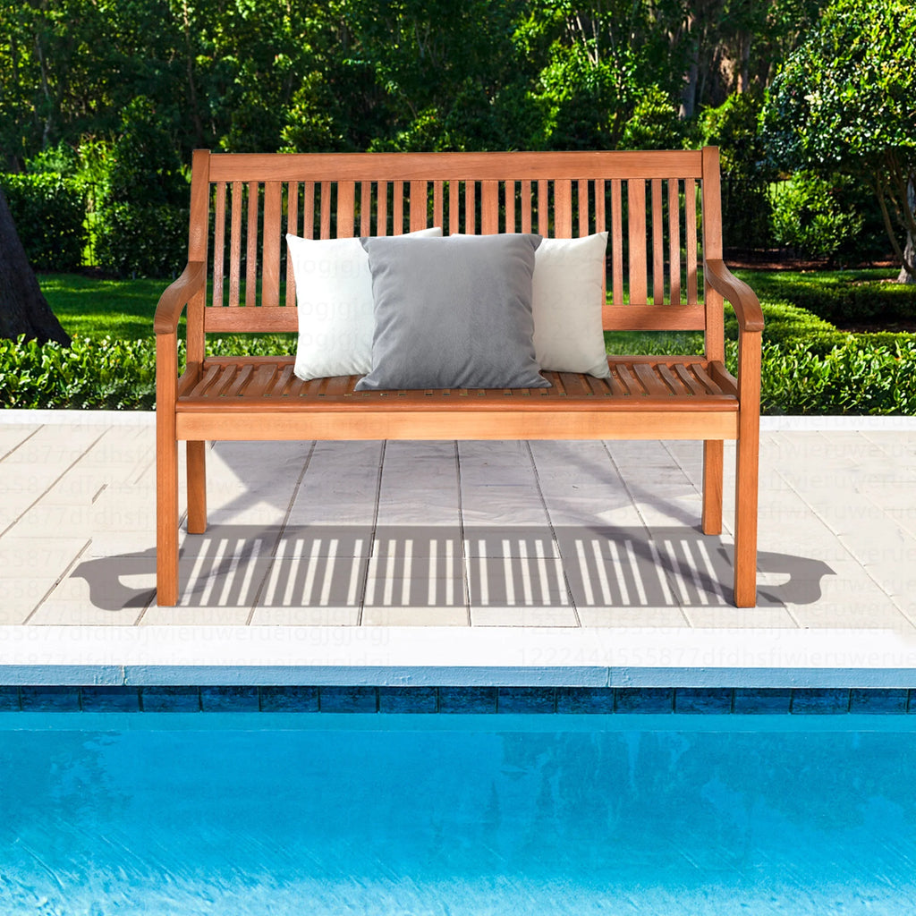 Costway 50'' Two Person Outdoor Garden Bench Loveseat Porch Chair Solid Wood W/Armrest