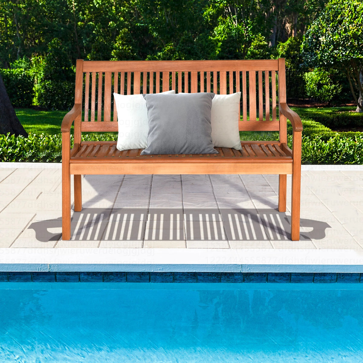 Costway 50'' Two Person Outdoor Garden Bench Loveseat Porch Chair Solid Wood W/Armrest