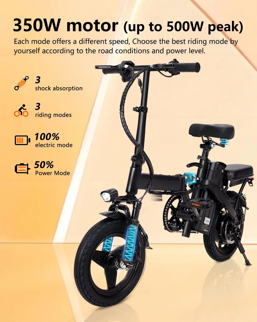 14" A1 Electric Bike Easy Folding, Commuter Electric Bicycle for Adult, City E-Bike Peak 500W Motor, 576 Wh Removeable Battery,Max Range 20 Miles & Max Speed 20 Mph,Mini Ebikes