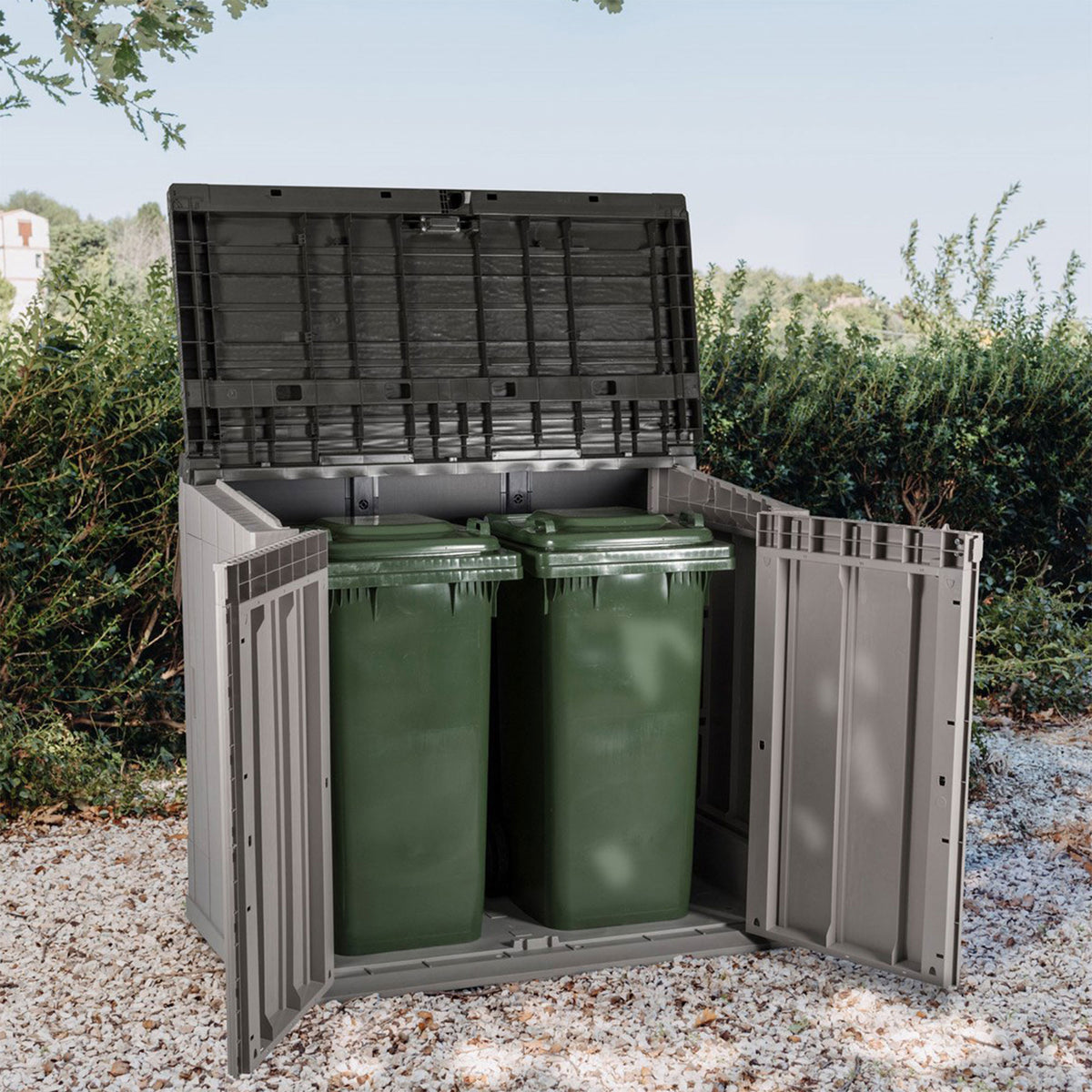 Open Box Toomax Stora Way Outdoor Storage Shed Cabinet, Taupe Grey/Anthracite
