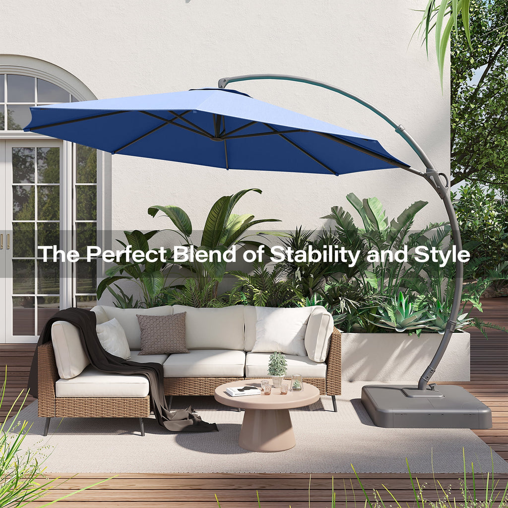 LAUSAINT HOME 11FT Patio Umbrella with Base, Outdoor Deluxe Curvy Cantilever Umbrella for Patio Pool Deck, Champagne