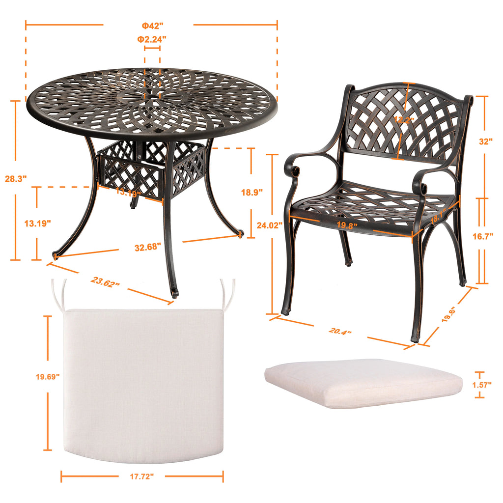 Nuu Garden 5-Piece Outdoor Bar Set, Outdoor Patio Dining Furniture Set, Round Dining Table with Umbrella Hole and Patio Dining Chairs, Bronze