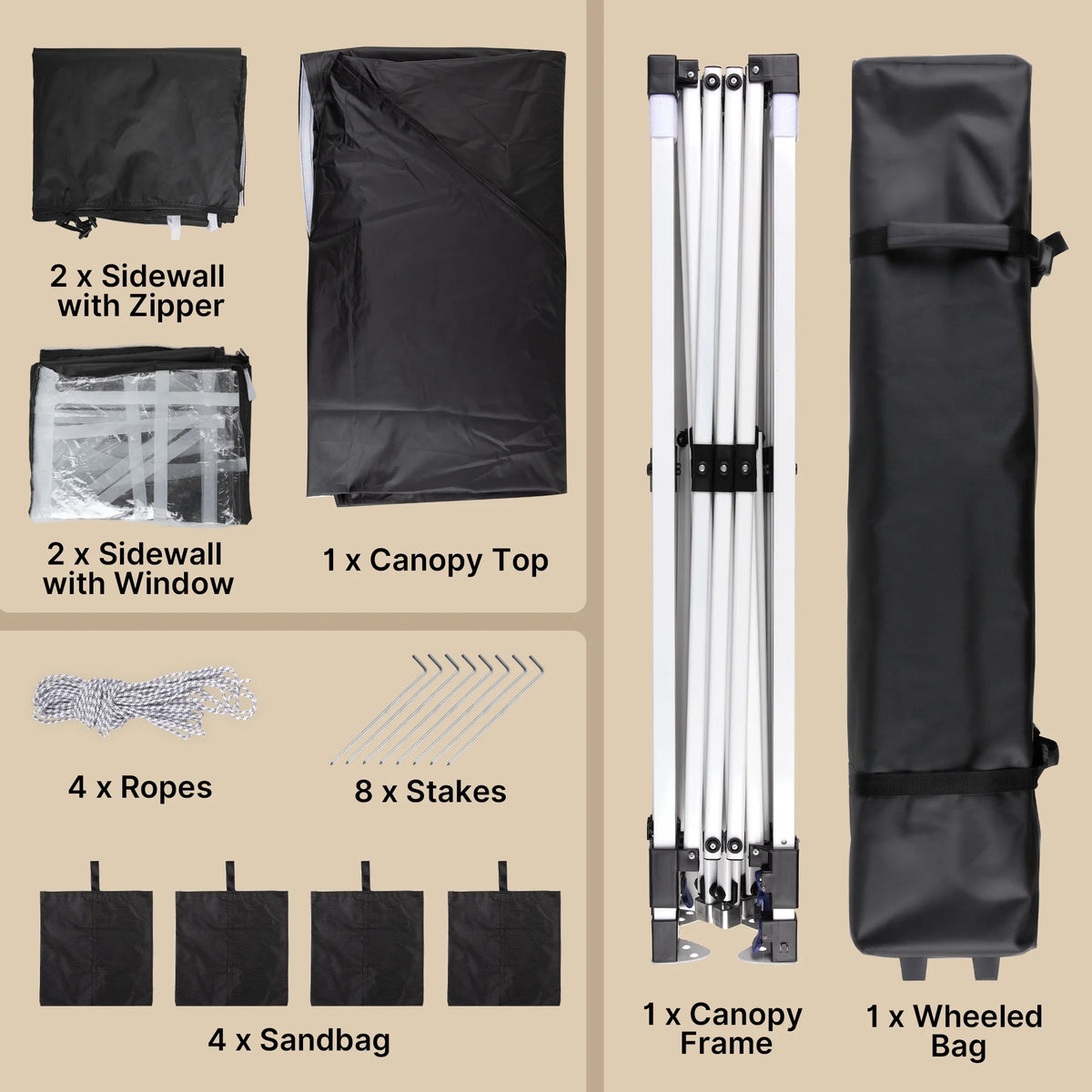 10'x10' Pop-up Canopy Tent with 4 Removable Sidewalls Lofka   Portable Outdoor Canopy with 4 Sandbags, 8 Stakes & Ropes Perfect for Beach, Party, Patio & Yard Events, Black