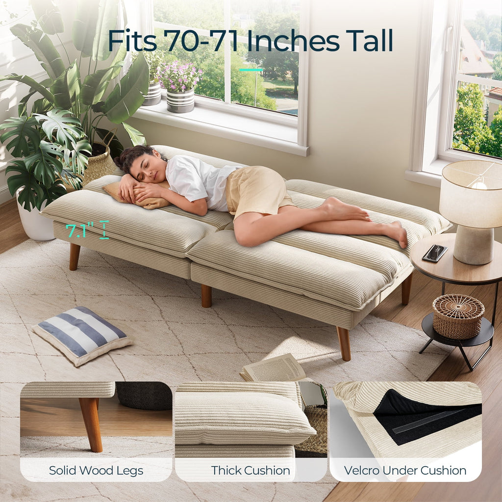 Linsy Home 71" W Corduroy Convertible Futon Sofa Bed, Army Green