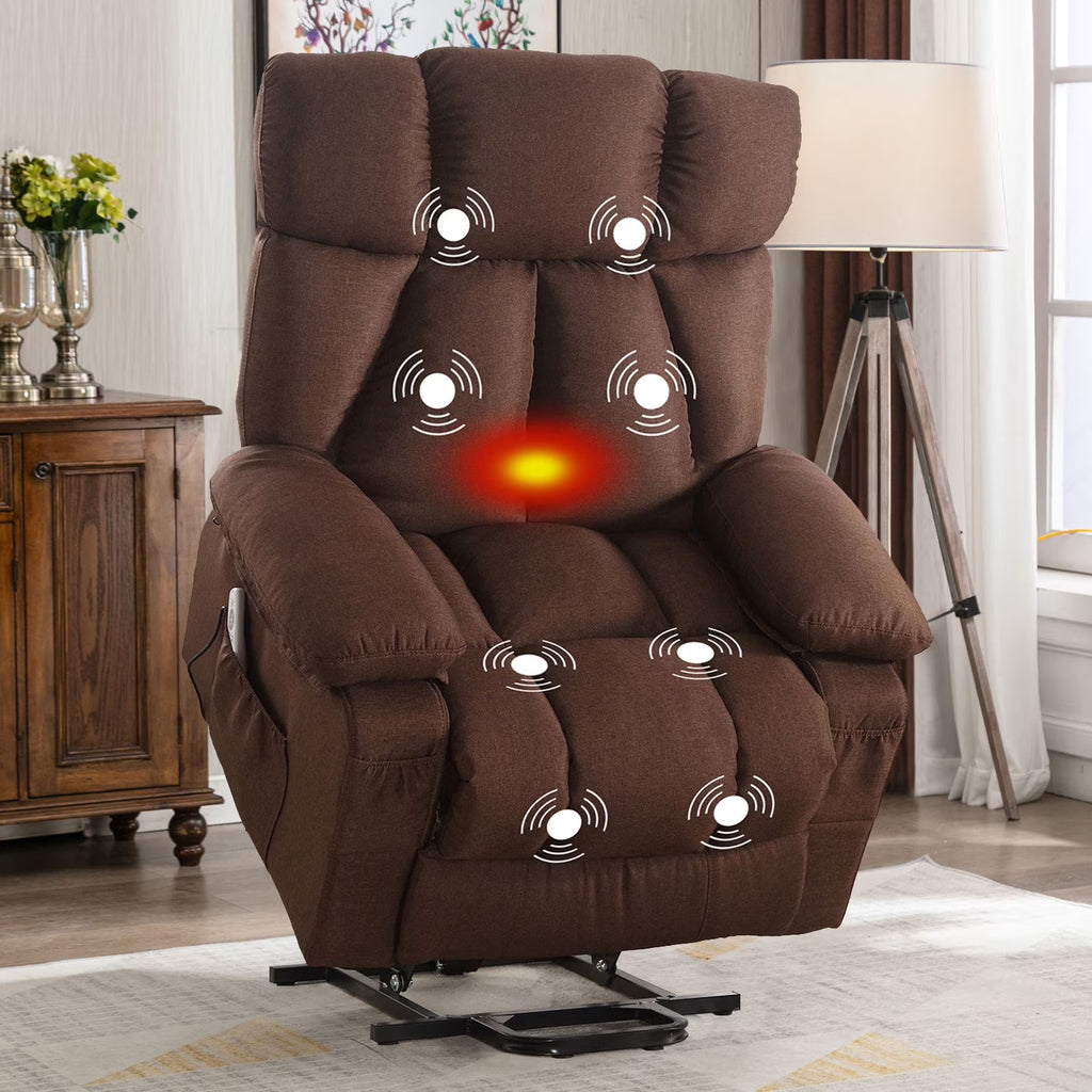 JONPONY Power Lift Recliner Chair Recliners for Elderly with Heat and Massage Recliner Chair for Living Room with Infinite Position and Side Pocket,USB Charge Port,Brown