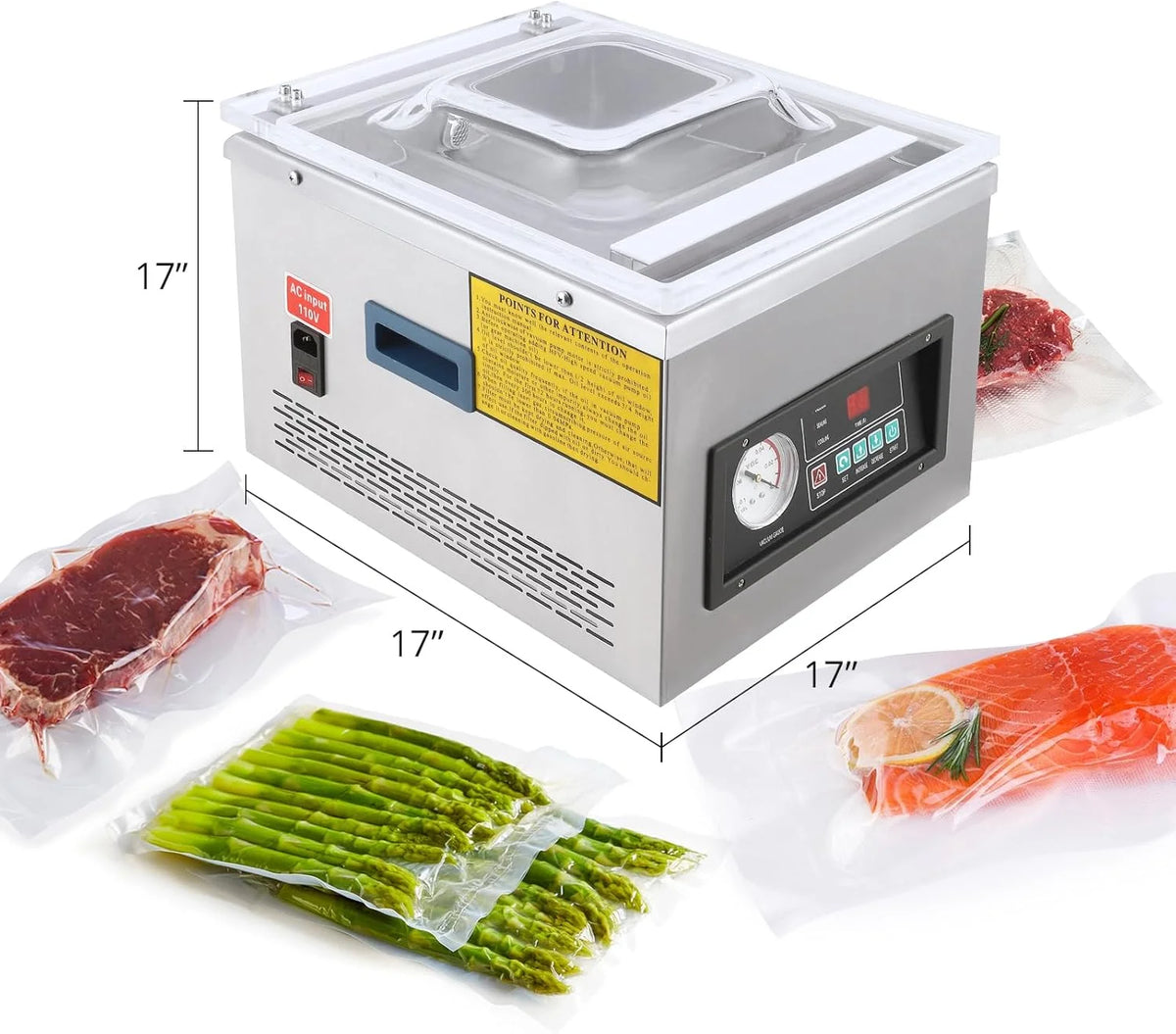 Chamber Vacuum Sealer machine,180W-260W, 10.5 inch 3.5 m3/h Pump Rate,Microcomputer Controlled,Household and Commercial Vacuum Sealing Machines with Stainless Steel Structure