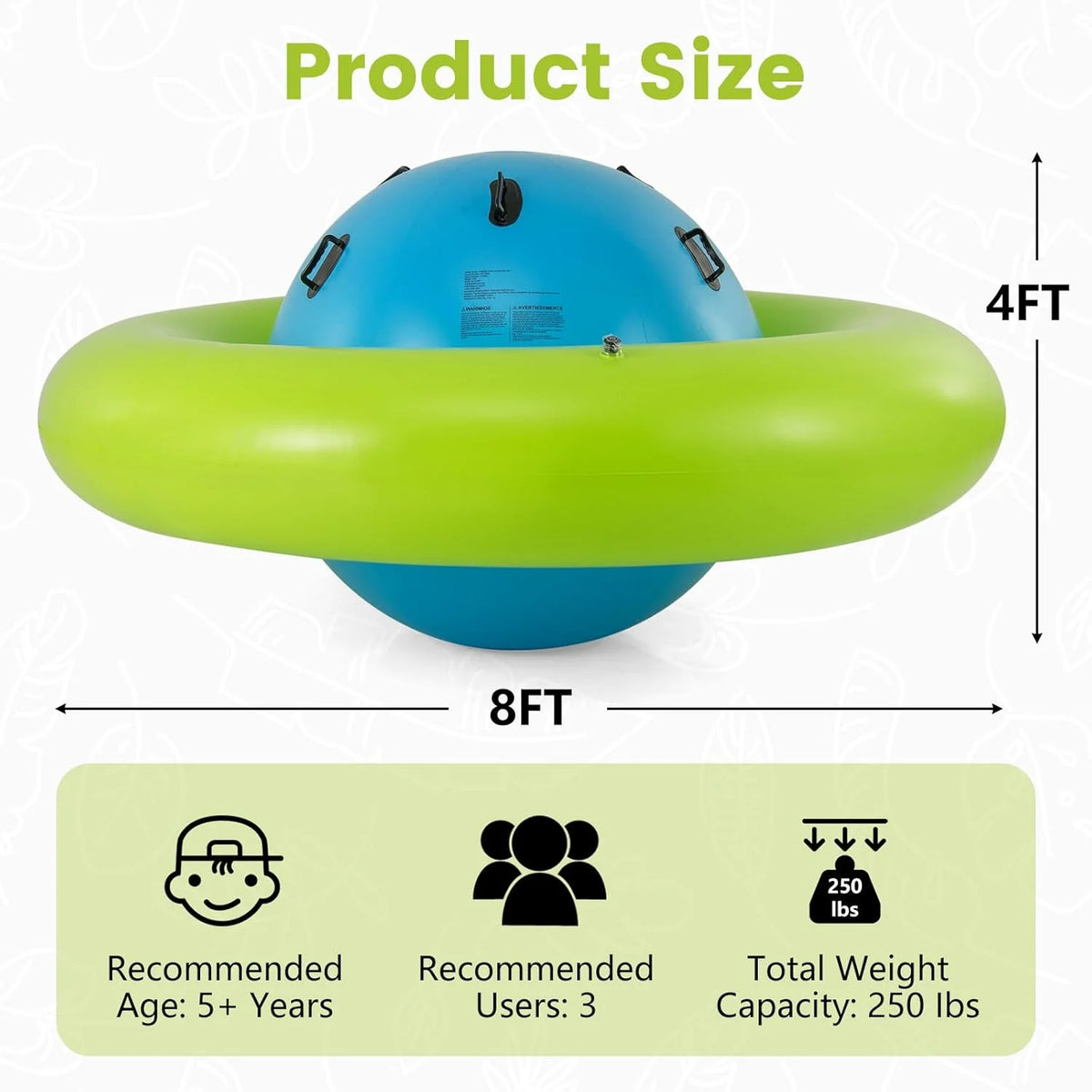 OLAKIDS 8FT Inflatable Dome Rocker Bouncer, Outdoor Kids Giant Roll and Play Seesaw Rocker with 6 Secure Handles, Max Weight 250 LBS, Toddlers Climbing Toy Backyard Play Center Equipment