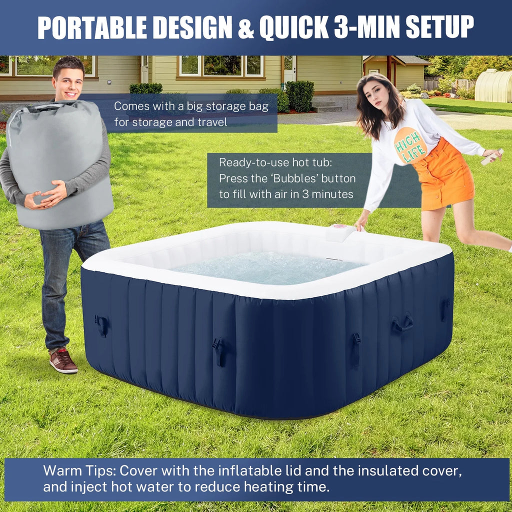 Hot Tub for 4-6 Person, Seizeen Outdoor Patio Large Inflatable Hot Tub Home SPA, with 130pcs Massage Jets, 910L, 4 Filters, 2 Cup Holders, Lockable Cover, Storage Bag, Max 104, 73in, Navy