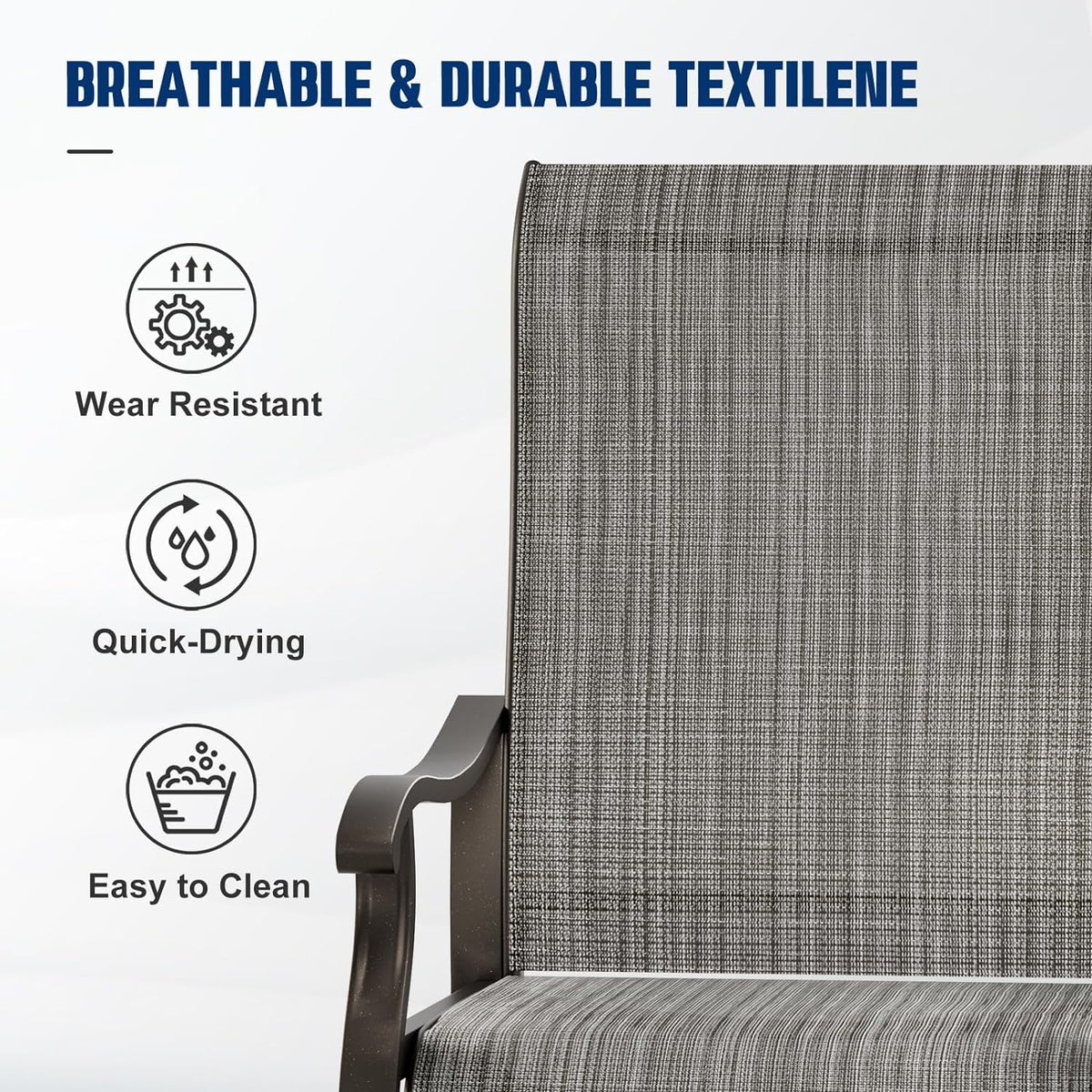 Techmilly Patio Swivel Chairs Set of 2, Outdoor Dining Chairs High Back Padded All Weather Breathable Textilene Outdoor Swivel Chairs with Metal Rocking Frame for Lawn Garden Backyard Deck, Dark Grey